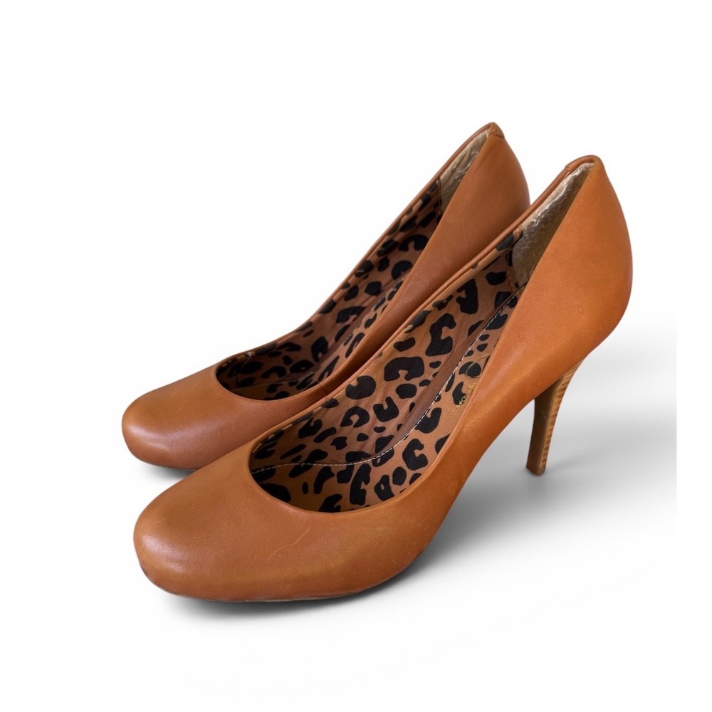Jessica Simpson Sampson Women's 6.5 Tan Leather Leopard Lining Stiletto Heel